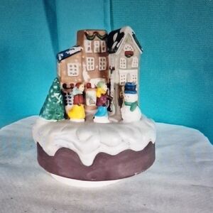 Source Unknown Festive Village Scene with Green and Yellow Accents